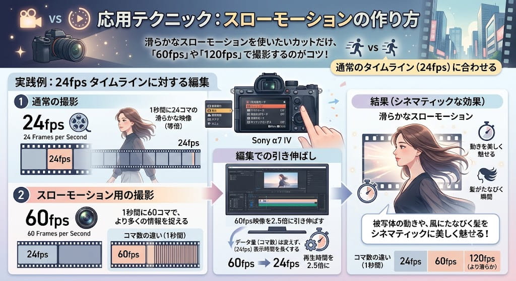 スローモーションの作り方解説図