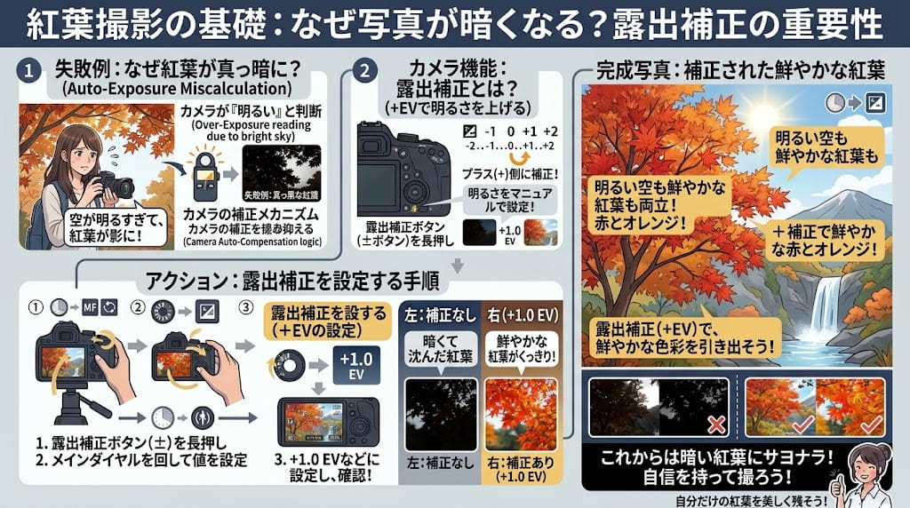 カメラの自動露出が明るすぎると判断して暗く写してしまう仕組み