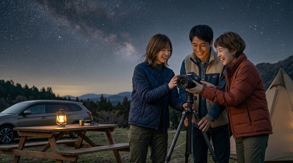 星空キャンプ場でのセッティング風景