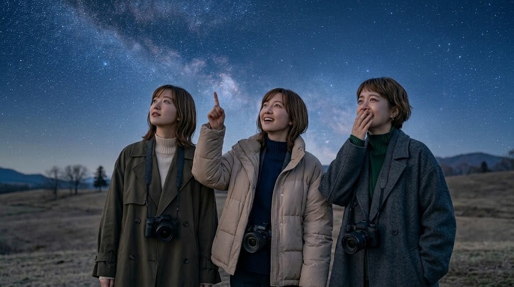 満天の星空を見上げる女性たち