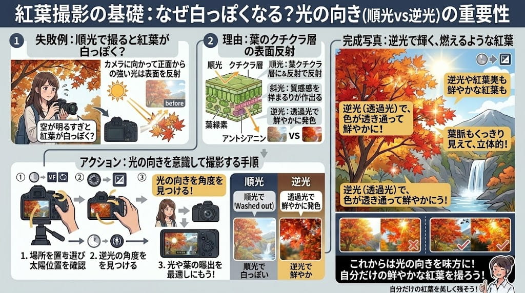 順光撮影による葉の表面反射の仕組み解説