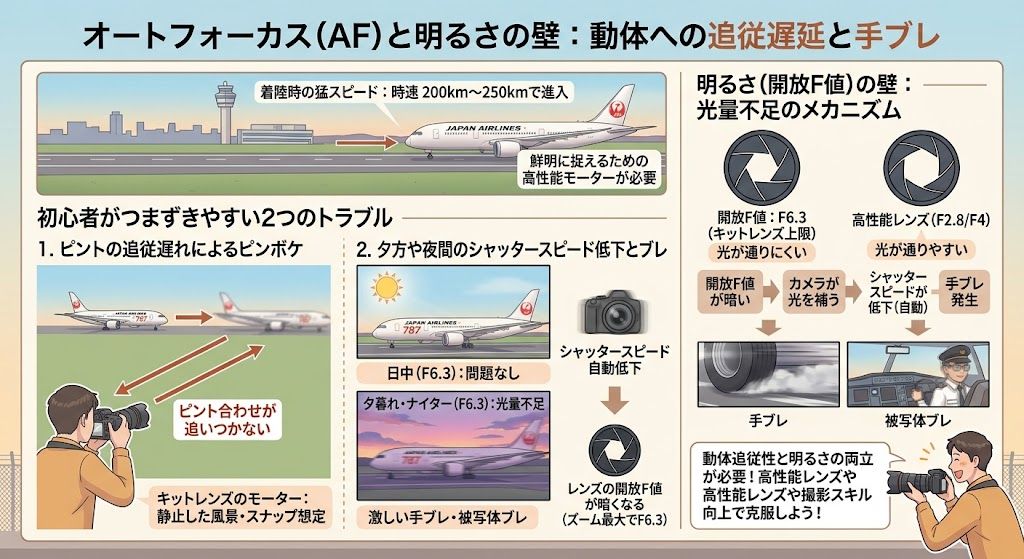 動体への追従遅延と手ブレの解説イラスト