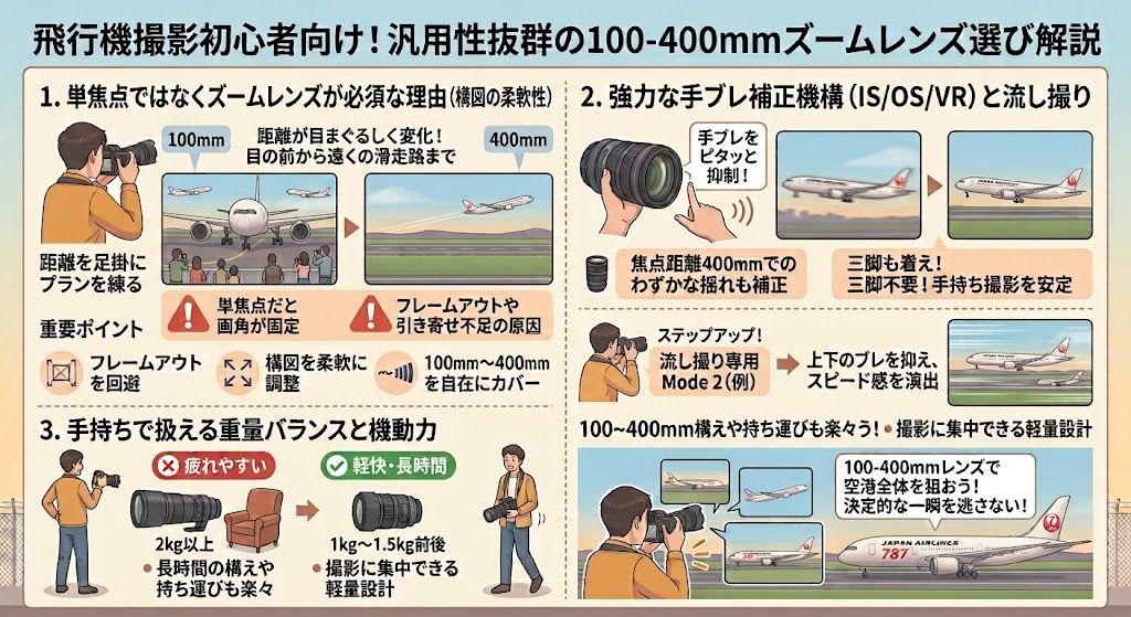 100-400mmズームレンズ解説イラスト