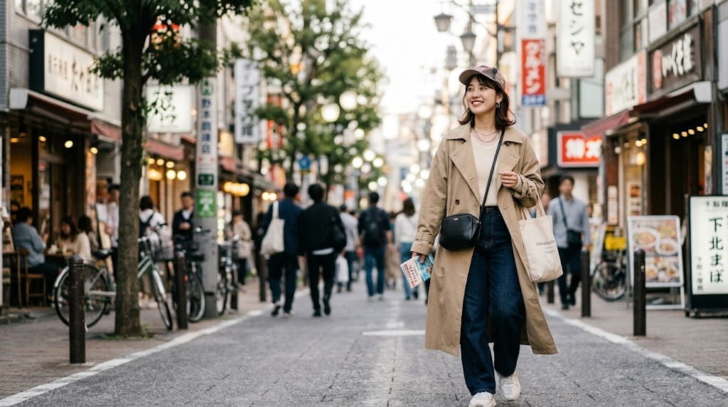 旅行中の街歩きポートレート