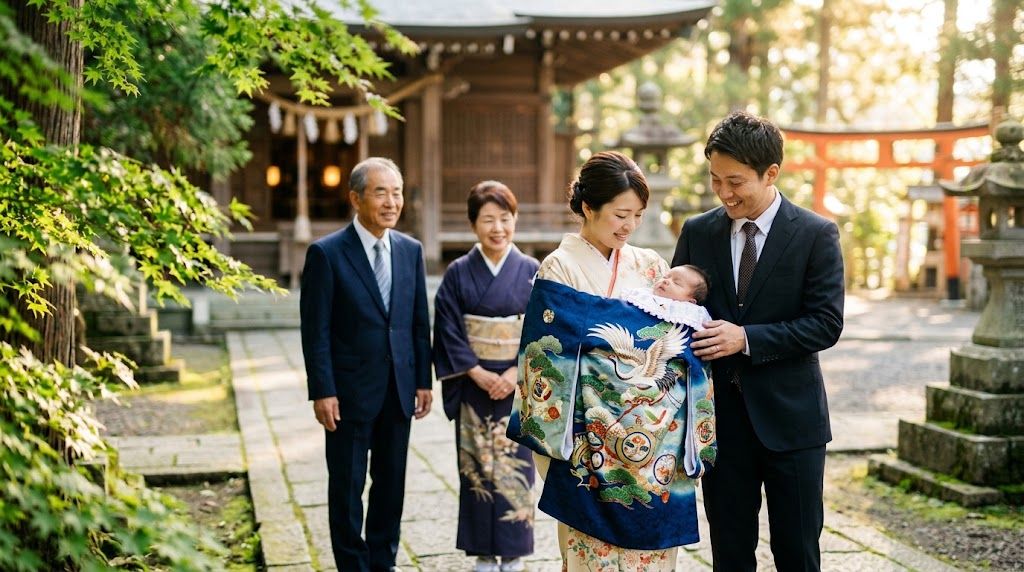 神社で撮影されたプロクオリティのお宮参り写真