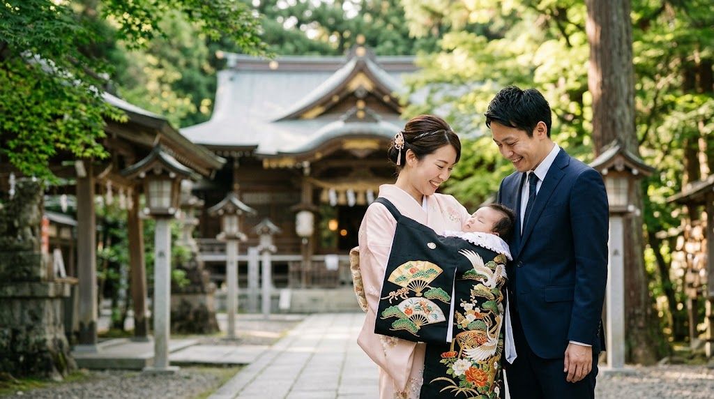 お宮参りの家族写真