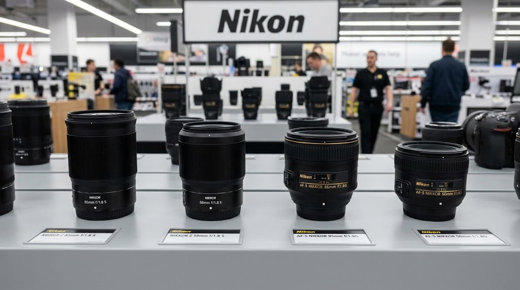 量販店のNikonポートレートレンズ展示
