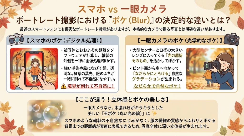 スマホのポートレートモードと一眼カメラのボケの違い
