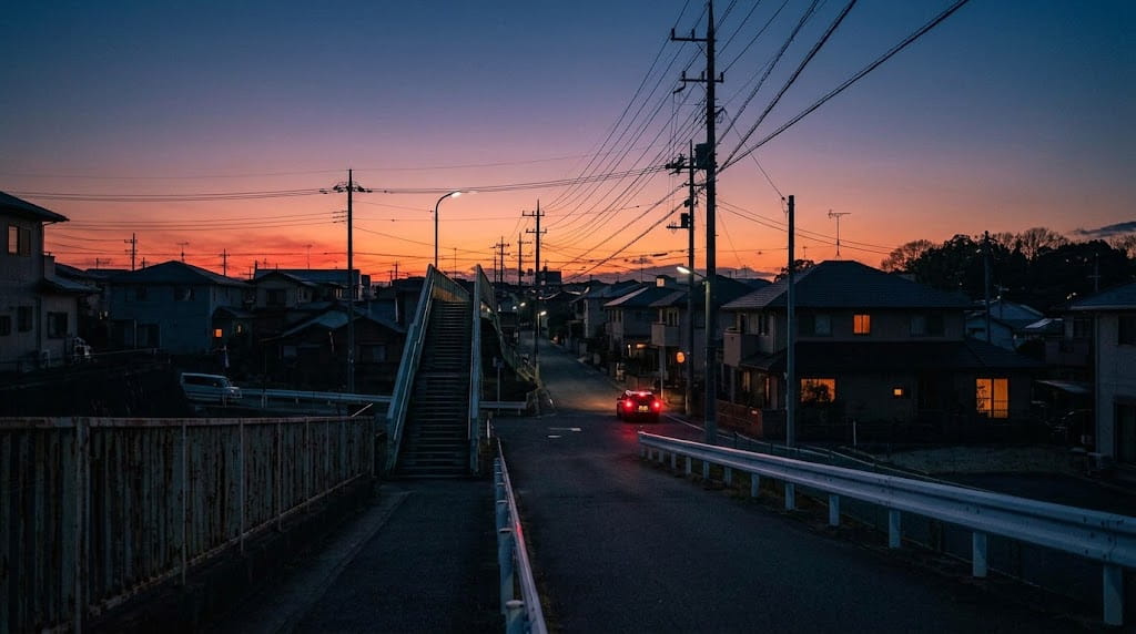 夕暮れ時の街並みと空のグラデーション