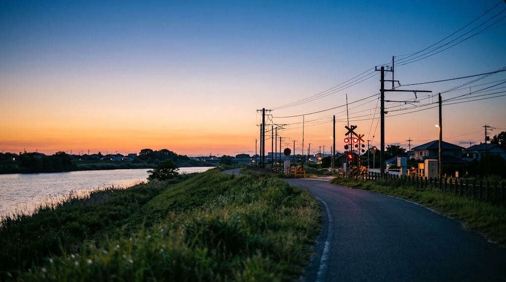 夕暮れの街を歩く散歩写真