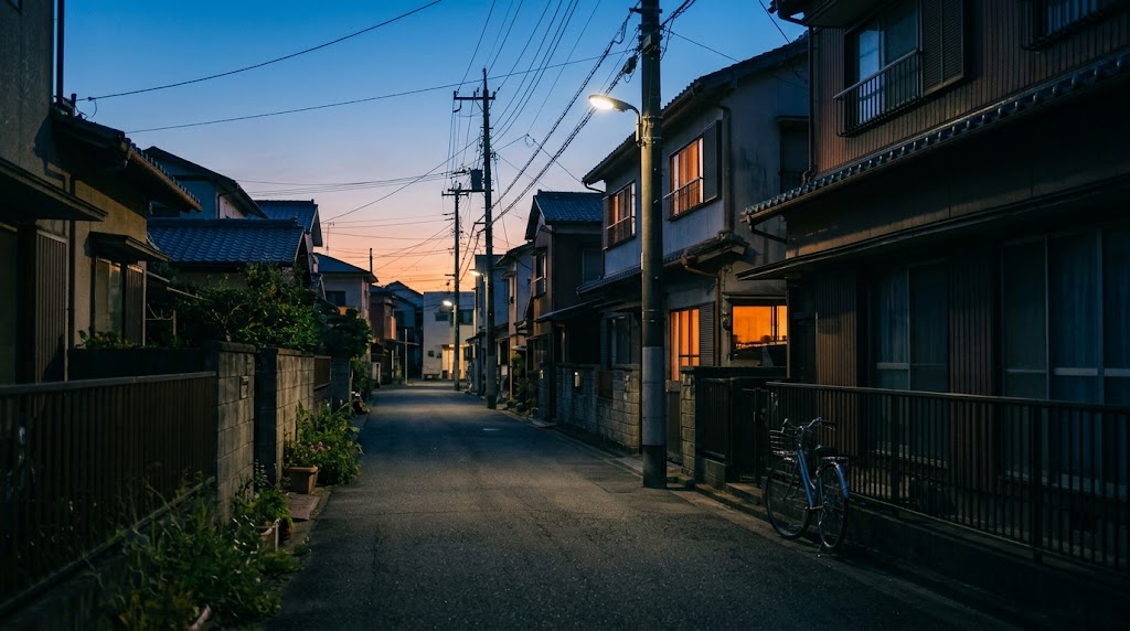 夕暮れの切なさと静けさが漂う住宅街