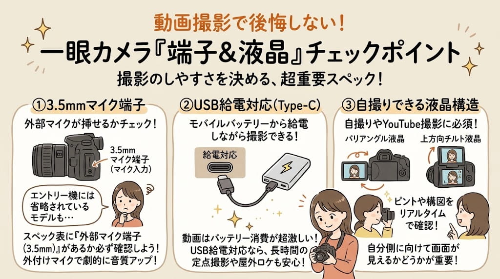外部端子と液晶モニターの構造
