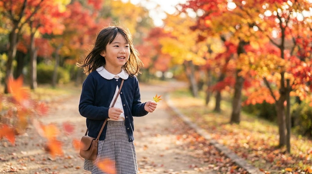 秋の公園にいる女の子